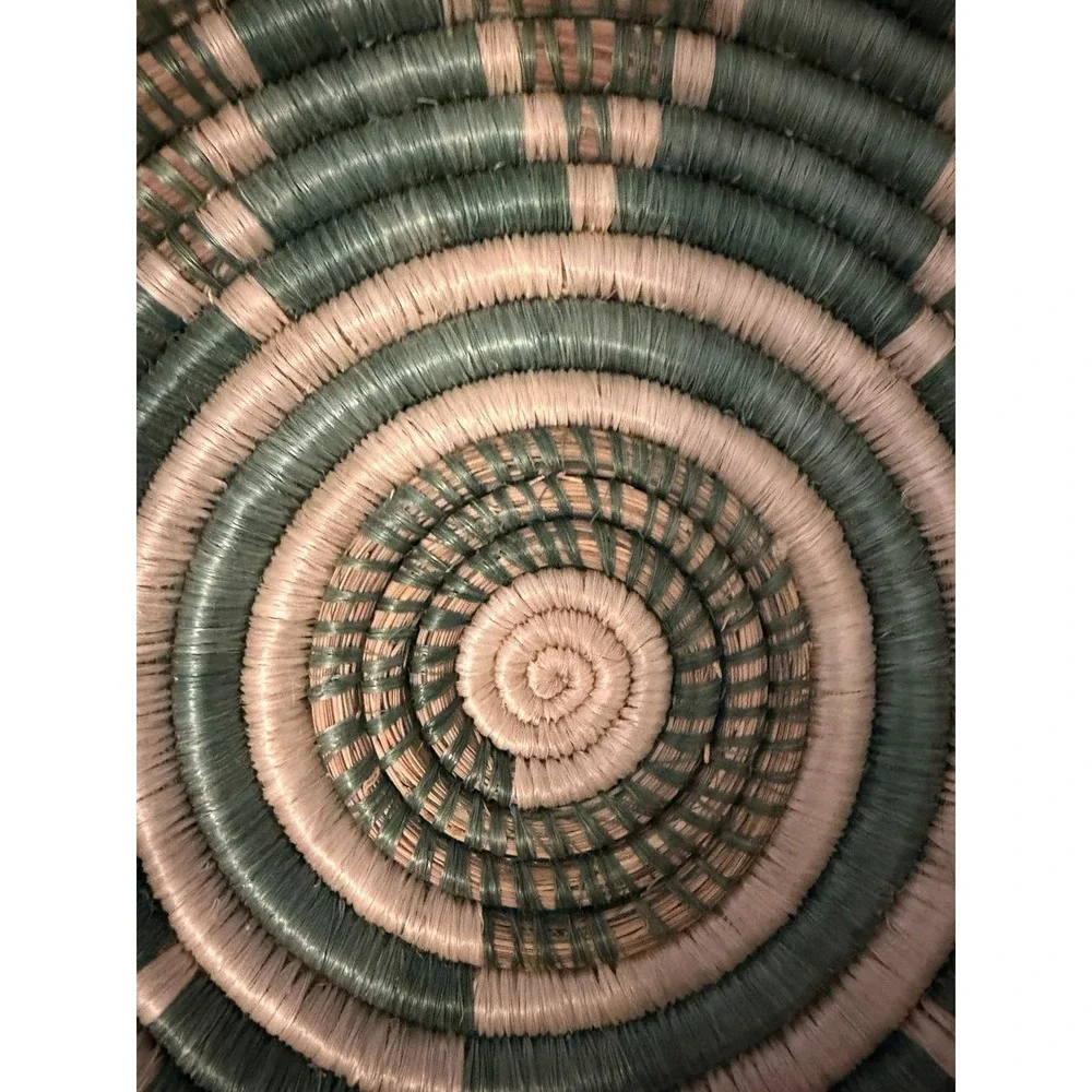 Handwoven African Basket‎ Bowl Green Natural Fiber Coiled Wall Decor 12